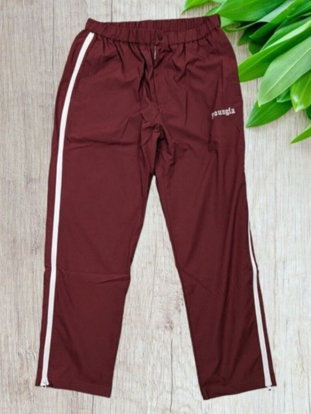 Youngla Maroon Track Pants with White Side Stripes
